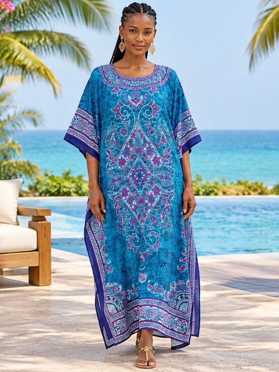 Gypsie Blu Dresses & Skirts - Gypsie Blu Plus Size Floral Print Kaftan Beach Cover-Up Maxi Dresses for Women